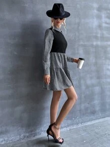 SHEIN LUNE Vestido con estampado de guingán bajo con fruncido - Multicolor - Ver 4