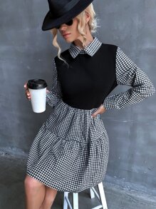 SHEIN LUNE Vestido con estampado de guingán bajo con fruncido - Multicolor - Ver 5