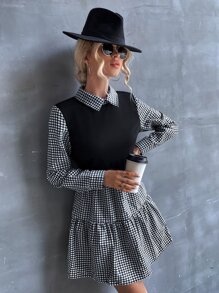 SHEIN LUNE Vestido con estampado de guingán bajo con fruncido - Multicolor - Ver 6