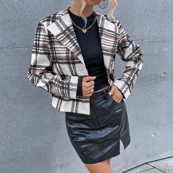 

Plaid Single Breasted Overcoat, Multicolor
