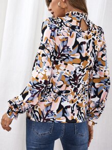 SHEIN Unity 滿版印花荷葉袖木耳邊領襯衫 - 彩色 - 查看 2