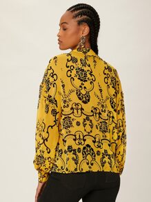 SHEINNeu Áo sơ mi In hoa Viền Ruffle Tay áo lồng đèn - Nhiều màu - Xem 2