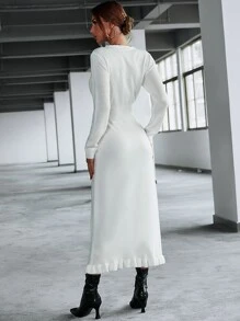 SHEIN Ladies áo len váy Xù màu trơn Thanh lịch - trắng - Xem 2