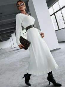 SHEIN Ladies áo len váy Xù màu trơn Thanh lịch - trắng - Xem 6