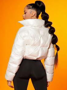SHEIN Drop Shoulder Zipper Padded Coat - White - View 2