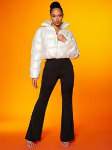 SHEIN Drop Shoulder Zipper Padded Coat - White - View 4