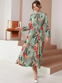 Divindia 花卉和葉子印花襯衫洋裝 - 彩色 - 查看 5