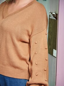 Plus Pom Pom Drop Shoulder Jumper - Khaki - View 4