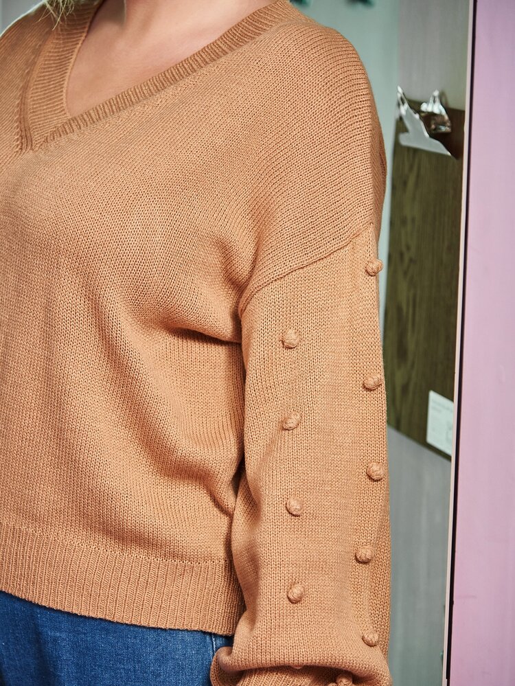 Jersey con pompón de hombros caídos - Caqui - Añade 4