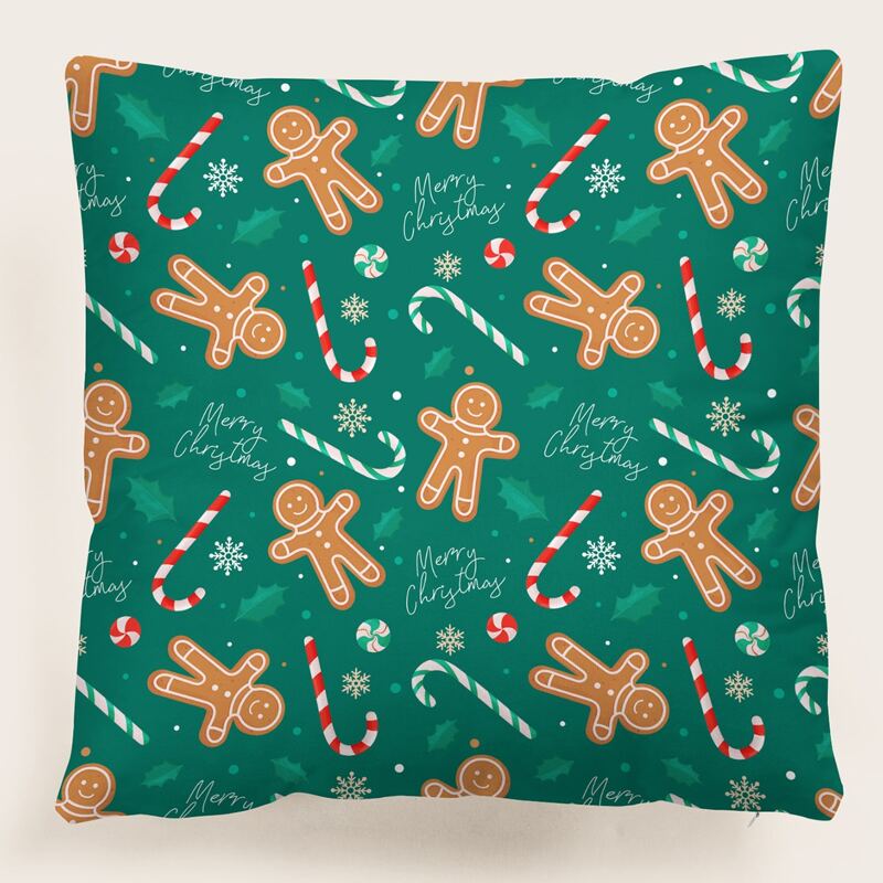 

Christmas Gingerbread Man Print Cushion Cover Without Filler, Multicolor