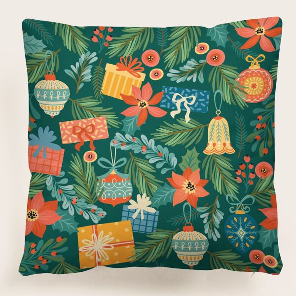 

Christmas Plant Print Cushion Cover Without Filler, Multicolor