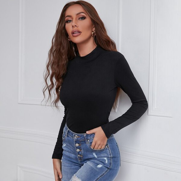 

Solid Stand Collar Fitted Tee, Black