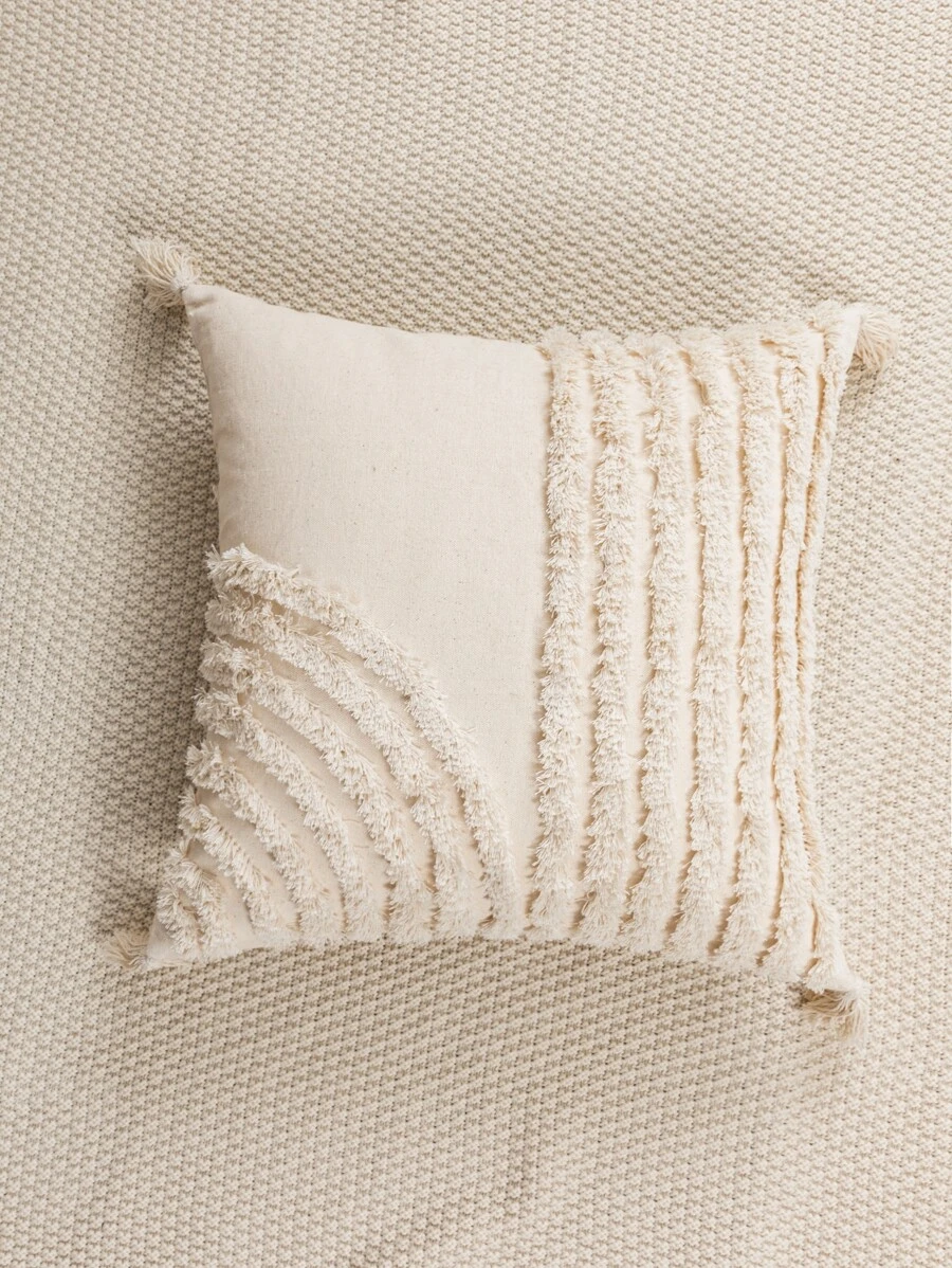 Tassel Trim Cushion Cover Without Filler - Beige - View 1