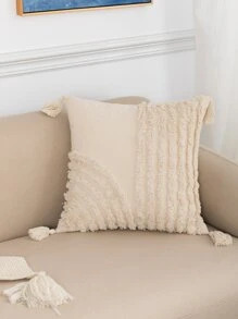 Tassel Trim Cushion Cover Without Filler - Beige - View 3