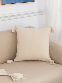 Tassel Trim Cushion Cover Without Filler - Beige - View 4