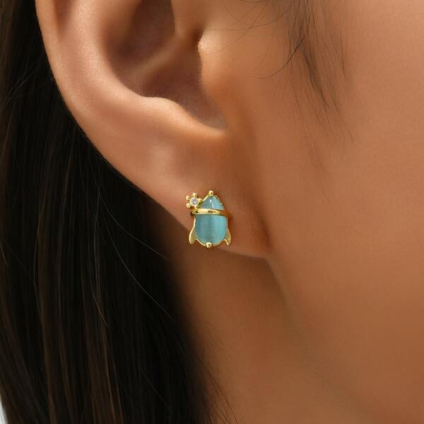 

18K Gold Plated Zircon Rocket Decor Stud Earrings, Blue