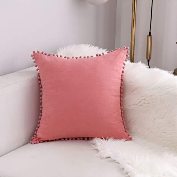 

Pom-Pom Decor Cushion Cover Without Filler, Pink