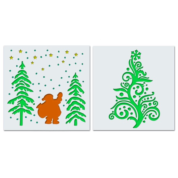 

2pcs Christmas Pattern Hollow Drawing Template, White