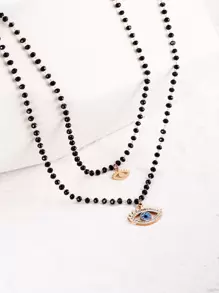 眼睛墜飾水晶串珠項鏈 - 玫瑰金 - 查看 1