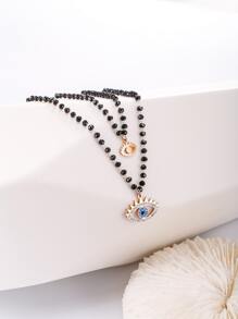 眼睛墜飾水晶串珠項鏈 - 玫瑰金 - 查看 2