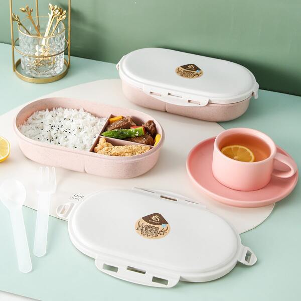 

1pc Portable Lunch Box With Cutlery, Multicolor