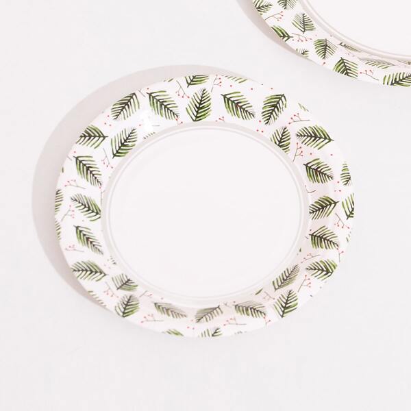 

10pcs Leaf Print Disposable Plate, Multicolor