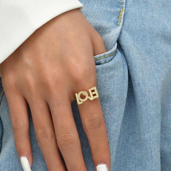 

Zircon Letter Decor Ring, Gold