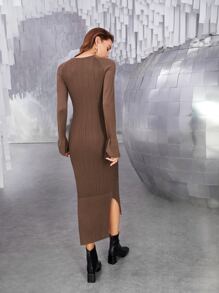 SHEIN Unity Cut Out Trumpet Sleeve Slit Hem Bodycon Sweater Dress