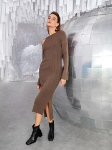 SHEIN Unity Cut Out Trumpet Sleeve Slit Hem Bodycon Sweater Dress