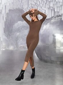 SHEIN Unity Cut Out Trumpet Sleeve Slit Hem Bodycon Sweater Dress