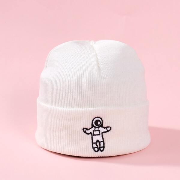 

Kids Astronaut Embroidery Beanie, White