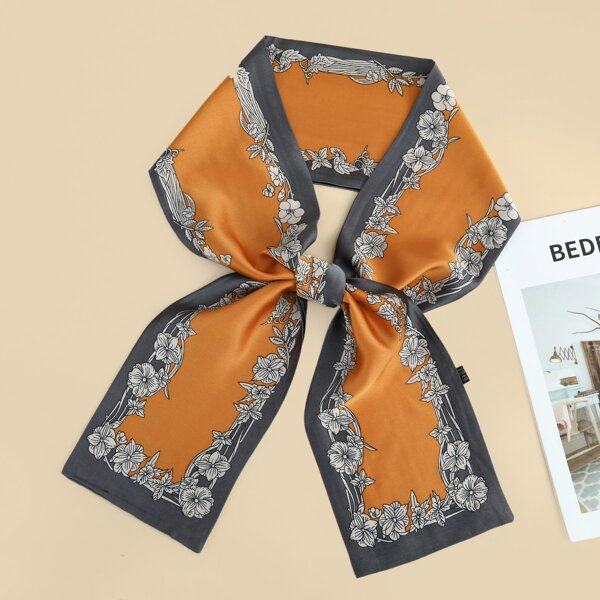 

Floral Print Twilly Scarf, Orange