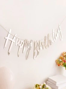 1 件字母图形拉旗，金属银色生日纸质横幅，适合生日派对