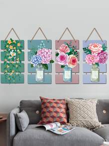4入組花卉圖案牆貼 - 彩色 - 查看 2
