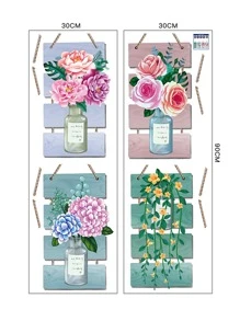 4入組花卉圖案牆貼 - 彩色 - 查看 3