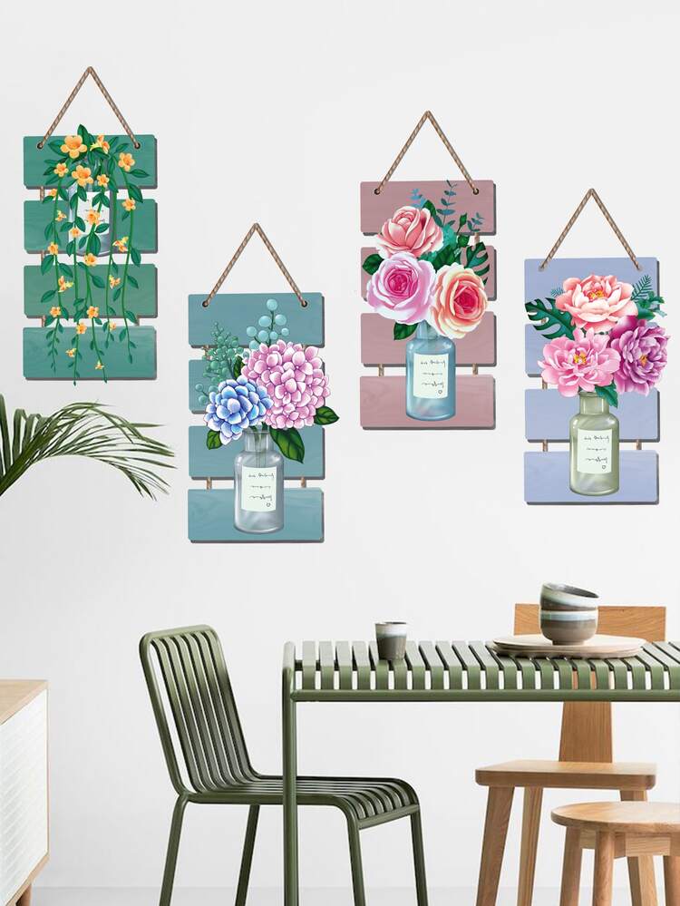 4pcs Floral Pattern Wall Sticker, Modern Self Adhesive Wall Art Decal For Home Decor - Multicolor - View 5