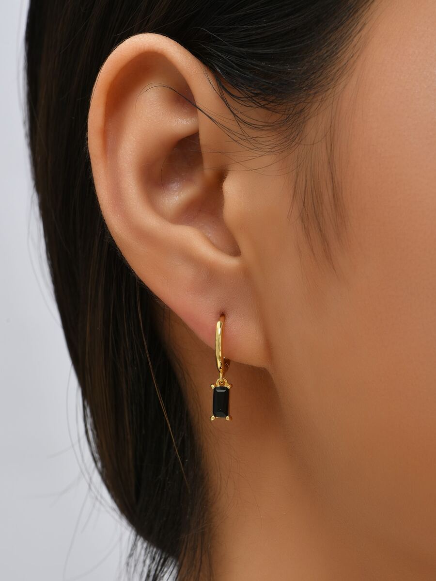 Cubic Zirconia Decor Drop Earrings - Black - View 1