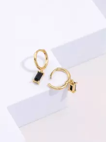 Cubic Zirconia Decor Drop Earrings - Black - View 3