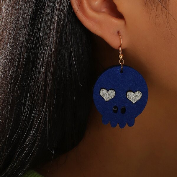 

Halloween Skull Decor Drop Earrings, Blue and white
