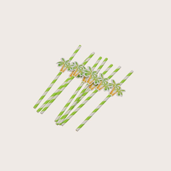 

10pcs Coconut Tree Decor Disposable Straw, Multicolor