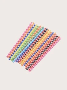 25pcs+1pc Brush Reusable Multicolor Candy-colored Bendy Straws For Party - Multicolor - View 1