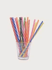 25pcs+1pc Brush Reusable Multicolor Candy-colored Bendy Straws For Party - Multicolor - View 2