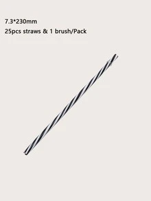 25pcs+1pc Brush Reusable Multicolor Candy-colored Bendy Straws For Party - Multicolor - View 3