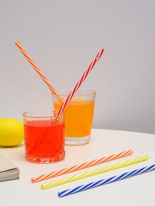 25pcs+1pc Brush Reusable Multicolor Candy-colored Bendy Straws For Party - Multicolor - View 4