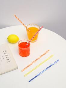 25pcs+1pc Brush Reusable Multicolor Candy-colored Bendy Straws For Party - Multicolor - View 5
