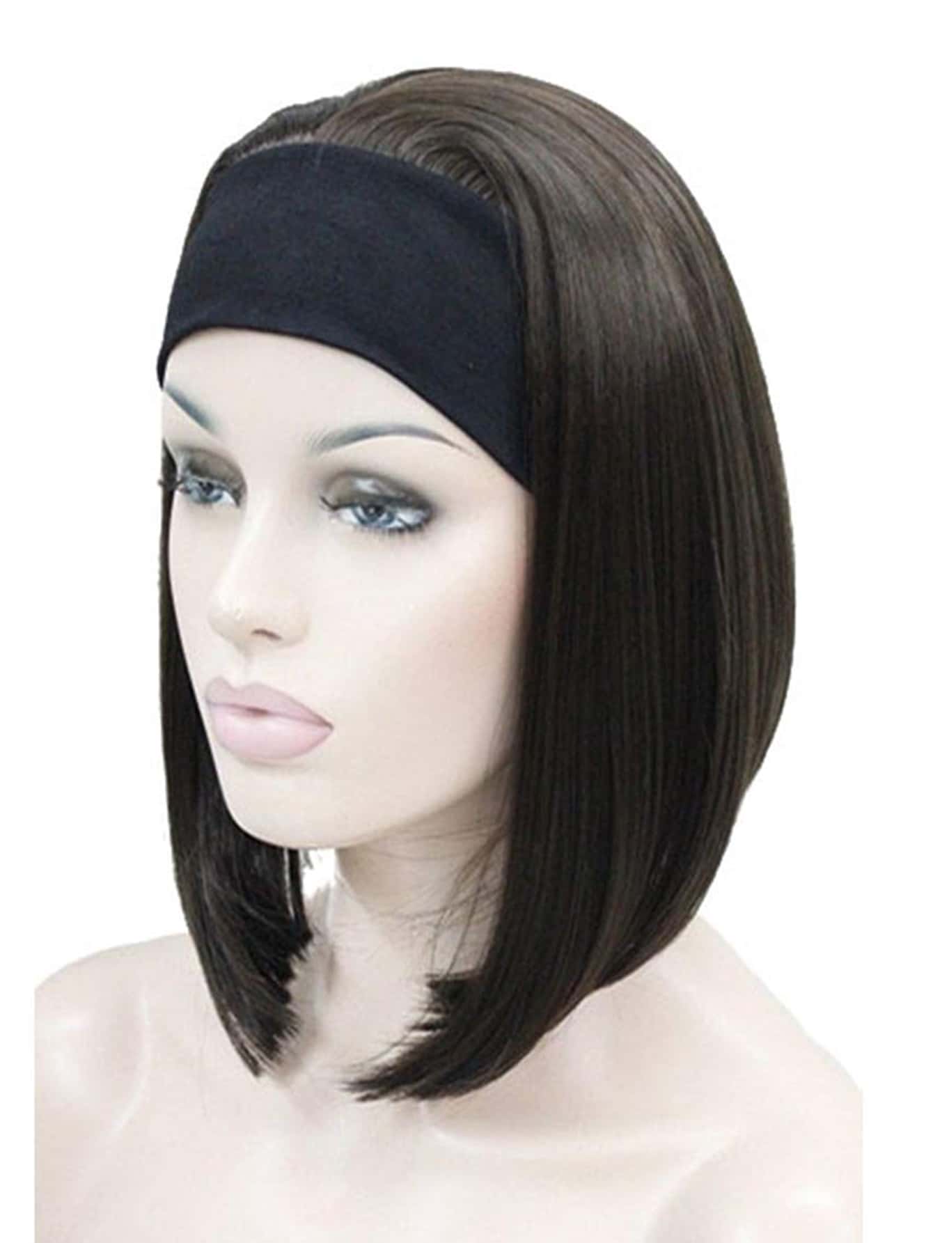 Cabello corto y liso con diadema - Negro - Ver 1