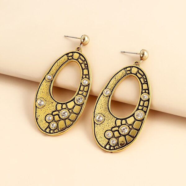 

Rhinestone Decor Oval Drop Earrings, Gold