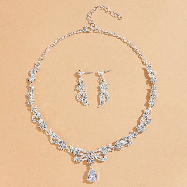 

3pcs Rhinestone Jewelry Set, White