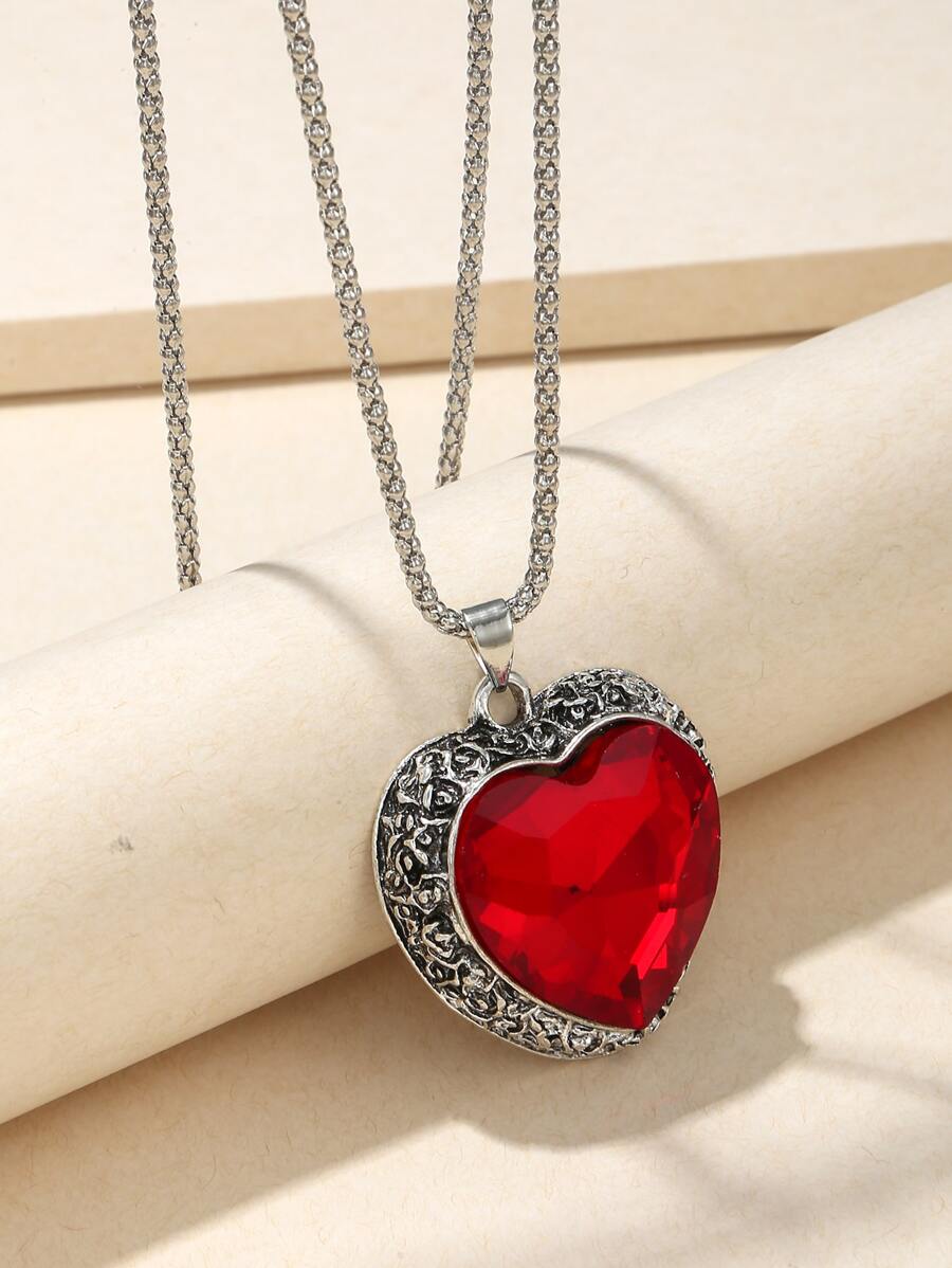 Collar con colgante de corazón para el Día de San Valentín, Madre, Día de la Madre, Regalo - Rojo - Ver 1