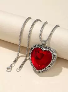 Collar con colgante de corazón para el Día de San Valentín, Madre, Día de la Madre, Regalo - Rojo - Ver 2